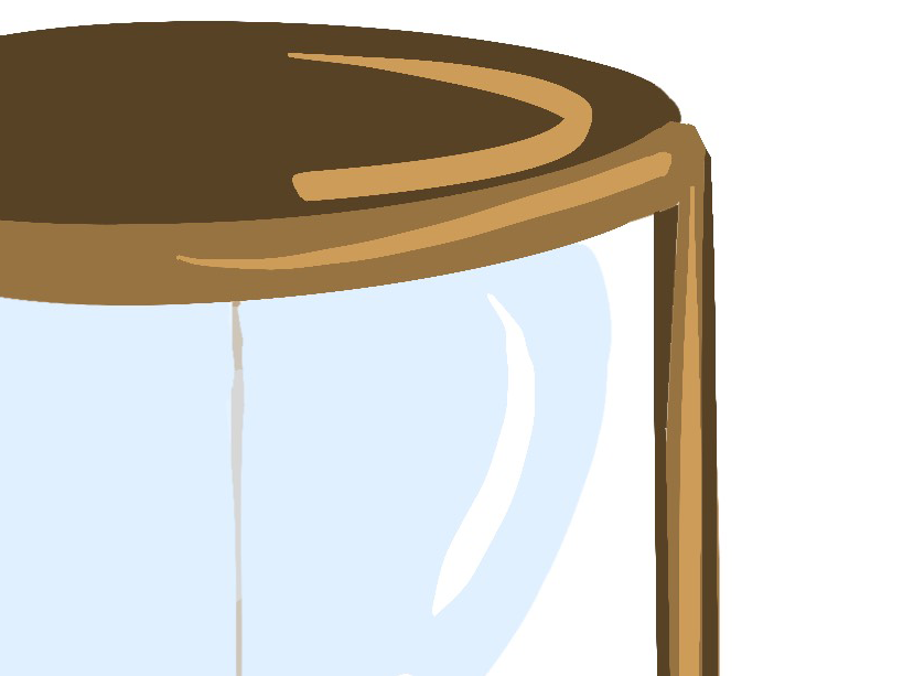 Detail des abgeplatzten Lacks am Holz der Sanduhr